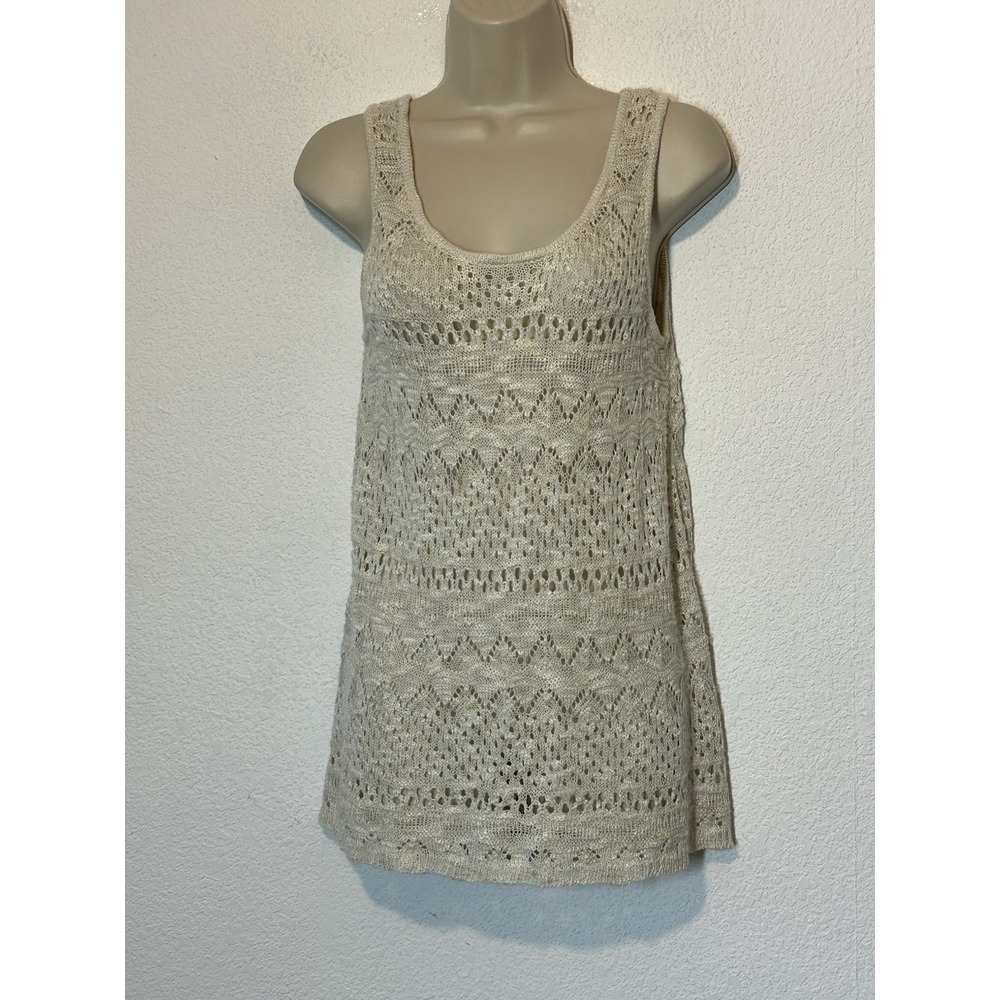 Open Knit Sweater Sleeveless Large Beige Boho‎ Festival Layer Cottagecore